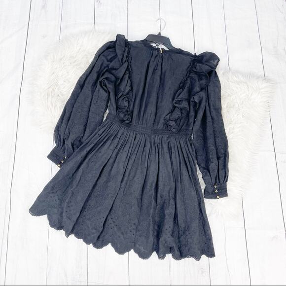 Ulla Johnson Womens Dorithie Embroidered florals Round Neck Dress in Noir Size 8 - Picture 4 of 5